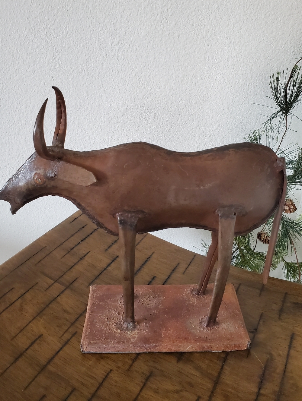 Vintage Rusty Bronze Bull Metal Sculpture 11x11 MCM Primitive